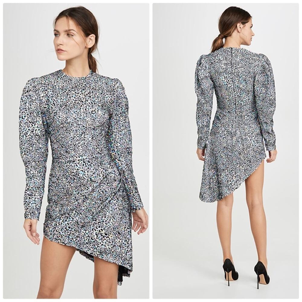 Sandra‎ Mansour Women's Sequined Velvet Leopard Asymmetrical hem Mini Dress